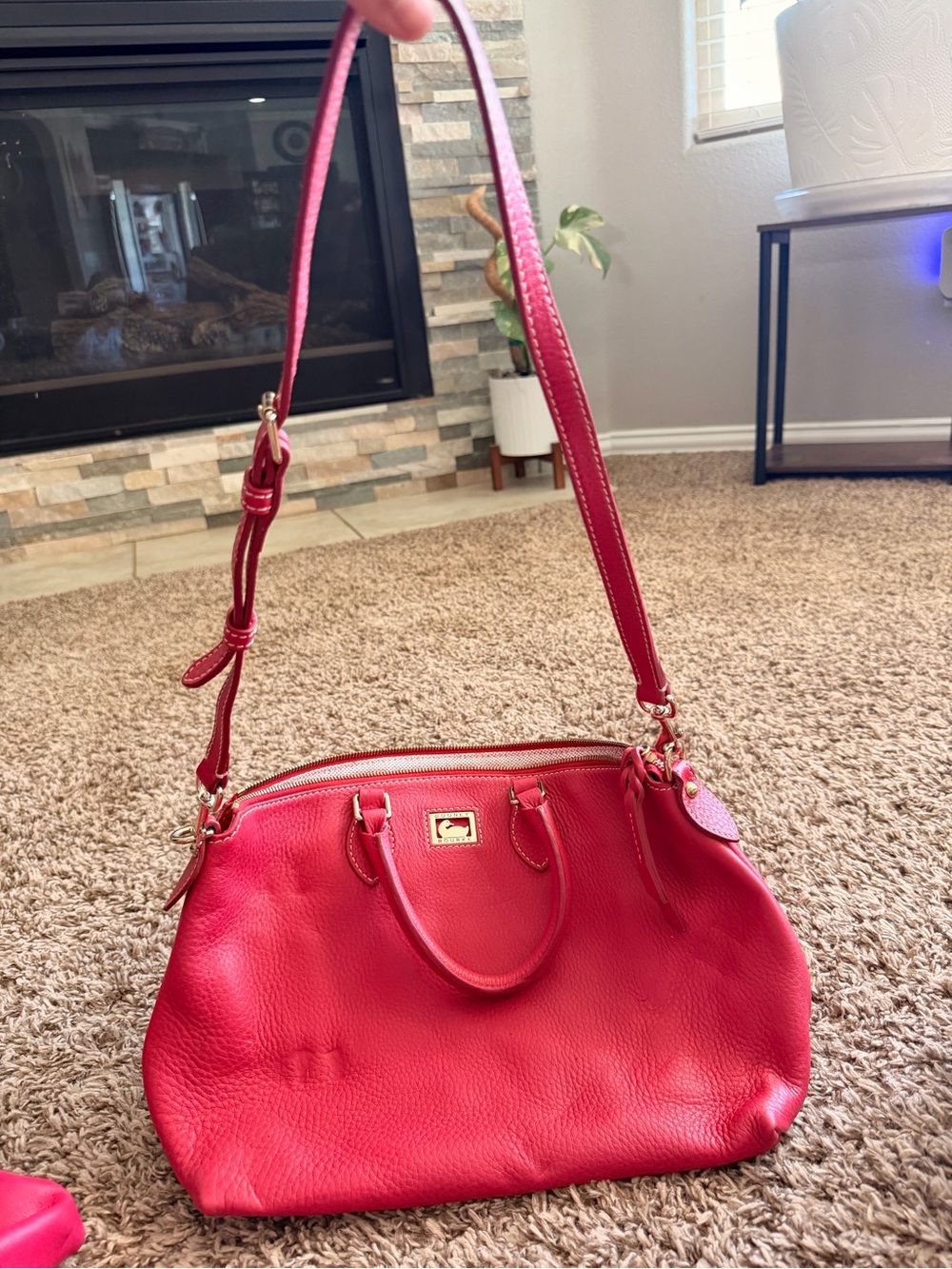 Dooney & Bourke Red Pebble Grain Leather Satchel Crossbody